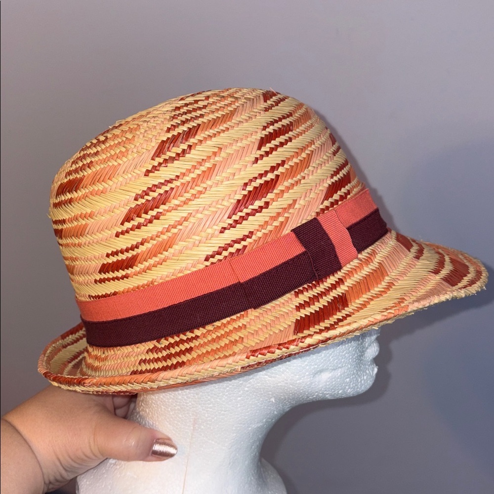 Amati by Alessandra Bacci Paper Straw Pink Maroon Tan Fedora Hat OS